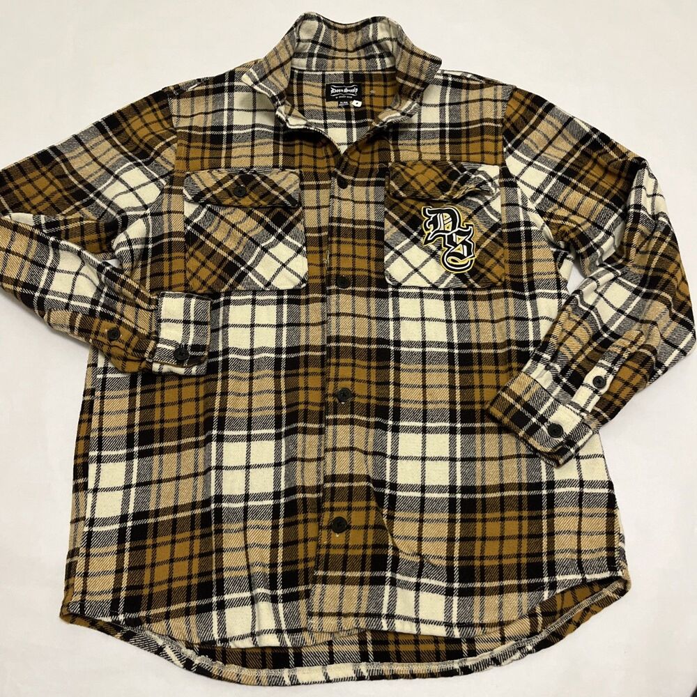 DOGG SUPPLY Men's Flannel Shirt by Snoop Dogg Yellow Black White Plaid Size XL - Picture 4 of 10